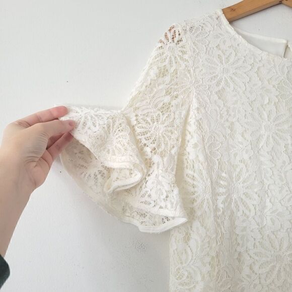 Nanette Lepore White Lace Top Ruffle Sleeve S - Picture 2 of 6